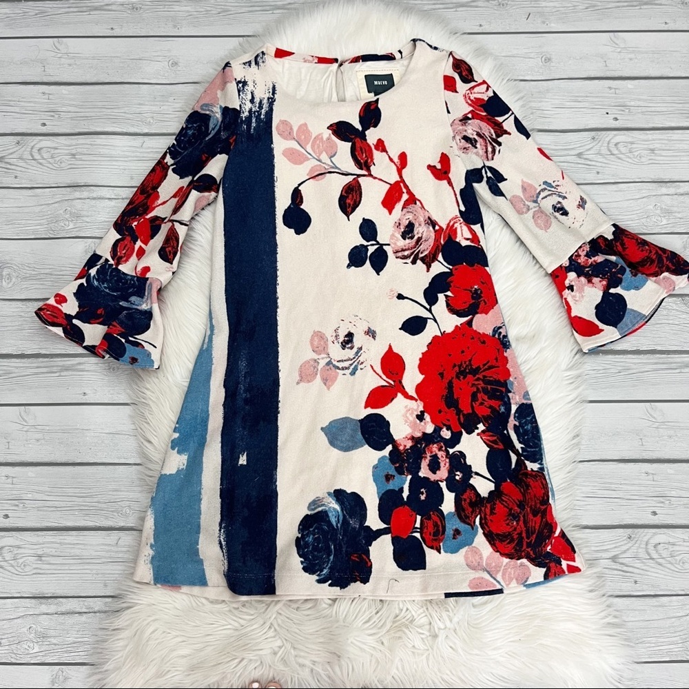 ANTHROPOLOGIE Maeve Anthousai Floral swing sweater dress